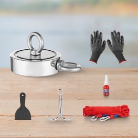   Dupla oldalas mágneses horgászkészlet 771 kg húzóerejű N35 neodímium mágnessel, 20 m erős kötéllel