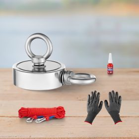   Dupla oldalas mágneses horgászkészlet 454 kg húzóerejű N35 neodímium mágnessel kötéllel, kampóval, kesztyűvel és csavarrögzítővel, kültéri fémkereséshez, rozsdamentes kivitelben