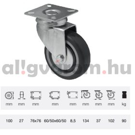   JDPE 1001 1001, Forgó kerék, 100 mm, 90 kg teherbírás, talpas felfogatás