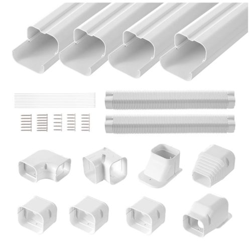 Mini split vezetékkészlet burkolat 76 mm PVC csővezeték burkolat klímához/hőszivattyúhoz 4 egyenes csatornával fehér 