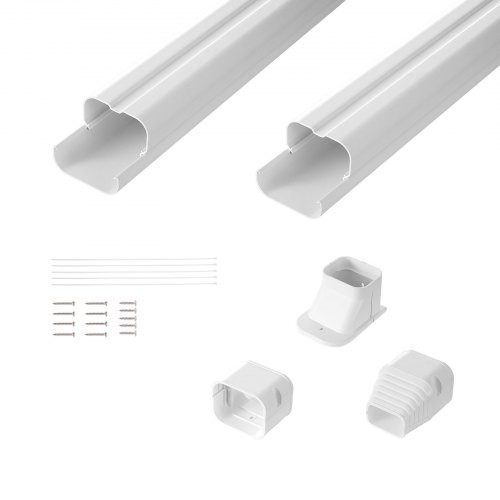 Mini split vezetékkészlet burkolat 76,2 mm széles 2270 mm hosszú, dekoratív PVC csővezeték burkolat légkondicionáló rendszerhez 2 egyenes csatornával és komplett alkatrészekkel, festhető hőszivattyúkhoz, fehér színű.