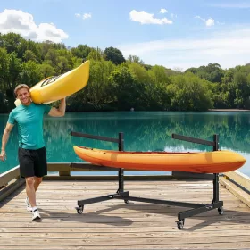   Szabadon álló kajaktartó állvány 2 kajakhoz gurulós, állítható kenutartó 80 kg teherbírás