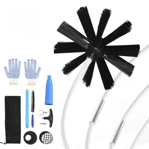 Kéménykefe 9 méter flexibilis cső- és szellőzőtisztító készlet
