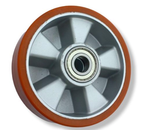 Ø 125 mm kerék raklapmozgató, raklapemelő, béka uretan átmérő 125 mm alumínium ház poliuretán, csapággyal