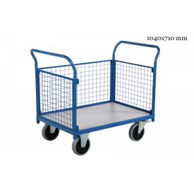   Nagy teherbírású kézikocsi 1040x710 mm 2 rácsos tolókarral és 1 oldalfallal szállítókocsi 800 kg teherbírás 
