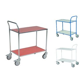   Kétszintes szervizkocsi, kézikocsi 150 kg teherbírás, fékezhető kerekek 425x765 mm cm-es rakfelület piros színben