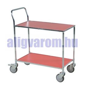  Kétszintes szervizkocsi, kézikocsi 150 kg teherbírás, fékezhető kerekek 425x765 mm cm-es rakfelület piros színben