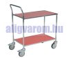 Kétszintes szervizkocsi, kézikocsi 150 kg teherbírás, fékezhető kerekek 425x765 mm cm-es rakfelület piros színben