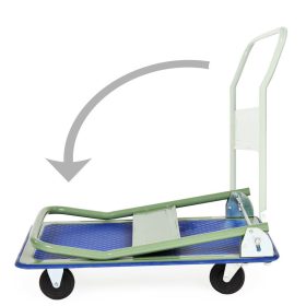   Kézikocsi ládaszállító kiskocsi 150 kg teherbírás, összecsukható. Könnyű, csak 8 kg, a gumírozott rakfelület mérete: 70x43 cm lehajtható karral