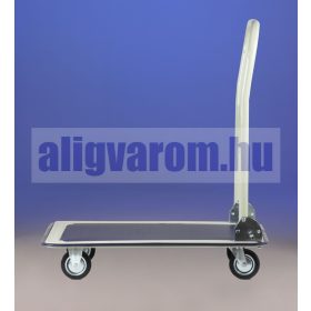   Kézikocsi ládaszállító kiskocsi 300 kg rakfelület mérete: 80x58 cm összecsukható. Könnyű, csak 14 kg, gumírozott rakfelület, lehajtható karral