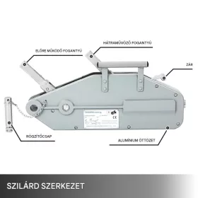   Kézi huzalos emelő 1600 kg, 25 m acélkötéllel, 11 mm kötélátmérő, kézi csörlő húzáshoz, emeléshez és feszítéshez