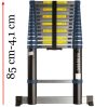 4,1 m magas, kihúzható létra teleszkópos alumínium létra alumínium fokokkal, 85 cm-re összecsukható. Széles támasztólábbal és ujjbecsípődés védelemmel 