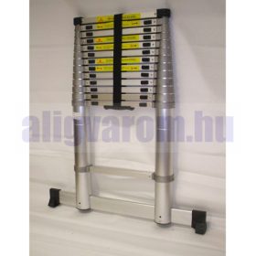   4,1 m magas, kihúzható profi létra teleszkópos alumínium létra alumínium fokokkal, 85 cm-re összecsukható. Ipari kivitel, széles támasztólábbal és ujjbecsípődés elleni védelemmel!