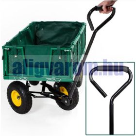   Kiskocsi, kézikocsi 350 kg teherbírással Rakfelület 93x49x24 cm nagy méretű kerekekkel, lehajtható oldalú platóval, nem levehető karral