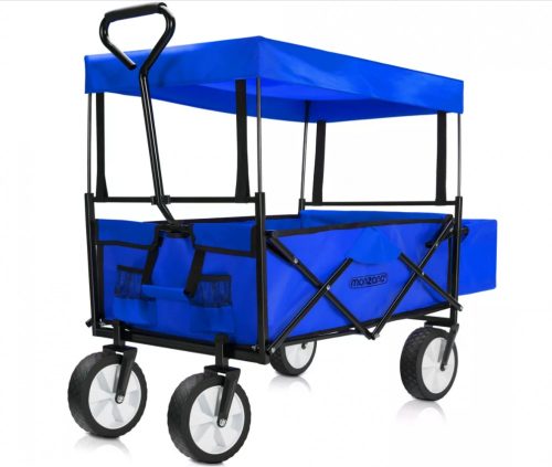 Kiskocsi, strandkocsi összecsukható kézikocsi, nagy méretű, önbeálló kerekekkel, kirándulókocsi kerti kocsi hordtáskával együtt. Csak 11 kg! Kék szinben