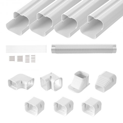Mini split vezetékkészlet burkolat 76,2 mm széles 4830 mm hosszú, dekoratív PVC csővezeték burkolat légkondicionálóhoz 4 egyenes csatornával és komplett alkatrészekkel, festhető hőszivattyúkhoz, fehér színben.