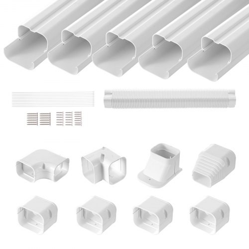 Mini split vezetékkészlet burkolat 76,2 mm széles 3110 mm hosszú, dekoratív PVC csővezeték burkolat légkondicionálóhoz, 5 egyenes csatornával és komplett alkatrészekkel, festhető hőszivattyúkhoz, fehér színben.