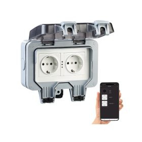   Okos kerti konnektor intelligens WLAN kültéri dupla aljzat, smart elosztó fogyasztásmérővel, applikációval IP44