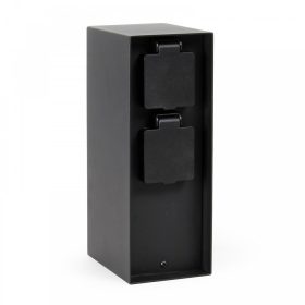   Acél kerti konnektor időzítővel, 2 db aljzat 23 cm magas szögletes alakú fekete kültéri elosztó