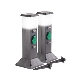   Kerti konnektor dupla aljzattal világítással 2 darabos szett kültéri elosztó lámpával fekete áramelosztó