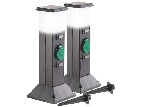 Kerti konnektor dupla aljzattal világítással 2 darabos szett kültéri elosztó lámpával fekete áramelosztó