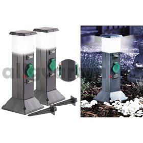   Kerti konnektor dupla aljzattal világítással 2 darabos szett kültéri elosztó lámpával fekete áramelosztó