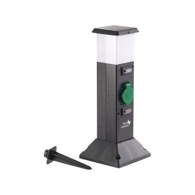   Kerti konnektor dupla aljzattal világítással kültéri elosztó lámpával fekete áramelosztó