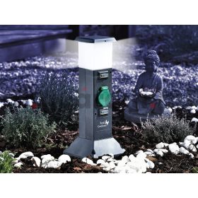   Kerti konnektor dupla aljzattal világítással kültéri elosztó lámpával fekete áramelosztó