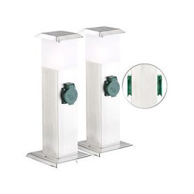   Kerti konnektor dupla aljzattal világítással 2 darabos szett rozsdamentes acél kültéri elosztó lámpával ezüst áramelosztó