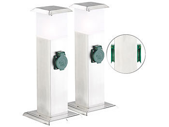 Kerti konnektor dupla aljzattal világítással 2 darabos szett rozsdamentes acél kültéri elosztó lámpával ezüst áramelosztó