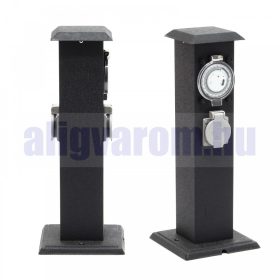   Acél kerti konnektor dupla aljzat időzítővel, 40 cm magas szögletes alakú kültéri elosztó