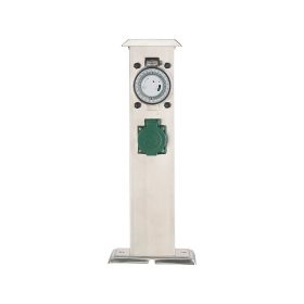   Kerti konnektor dupla aljzattal rozsdamentes acél kültéri elosztó időzítővel fedőlappal inox áramelosztó