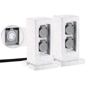 Kerti konnektor dupla aljzattal 2 darabos szett kő hatású kültéri elosztó fedőlappal áramelosztó