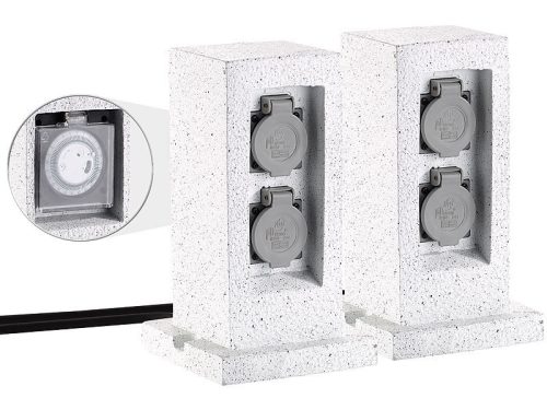 Kerti konnektor dupla aljzattal 2 darabos szett kő hatású kültéri elosztó fedőlappal áramelosztó IP44