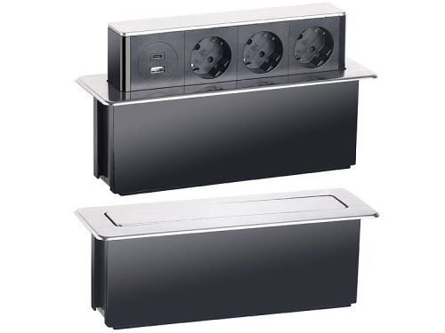 Süllyeszthető elosztó hálózati konnektor 3 aljzattal 2 USB töltőporttal, beépíthető beltéri elosztó