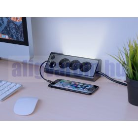   Hálózati konnektor 3 aljzattal 2 USB töltőporttal és LED éjszakai világítással beltéri elosztó