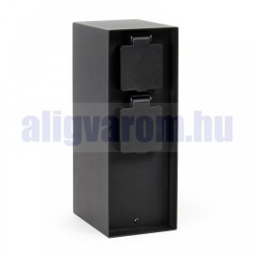   Acél kerti konnektor 4 db aljzat 23 cm magas szögletes alakú fekete kültéri elosztó 4 hálózati csatlakozóval