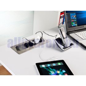   Rozsdamentes acél süllyeszthető elosztó professzionális beépített asztali konnektor 4 aljzattal