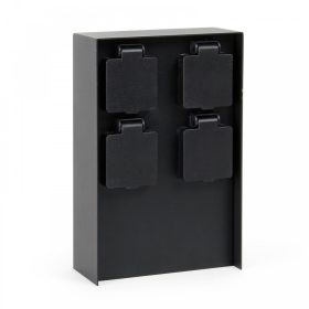   Rozsdamentes acél kerti konnektor 4 db aljzat fekete 23 cm magas négyzet alakú kültéri elosztó