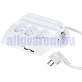   Hálózati konnektor 5 aljzattal 2 USB töltőporttal és okostelefon tartóval beltéri elosztó