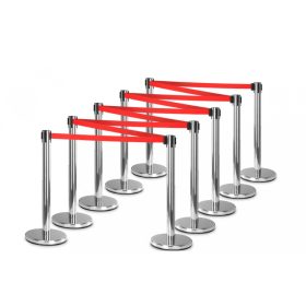 Kordonoszlop kihúzható kordonszalag 170 cm piros terelőkorlát terelőszalag 10 db rozsdamentes acél