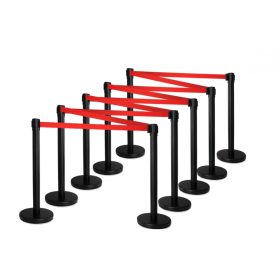 Kordonoszlop kihúzható kordonszalag 170 cm fekete terelőkorlát terelőszalag 10 rozsdamentes acél kor