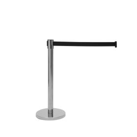 Kordonoszlop ezüst terelőkorlát terelőszalag 1 db fém kordonoszlop 290 cm fekete önbehúzó szalaggal