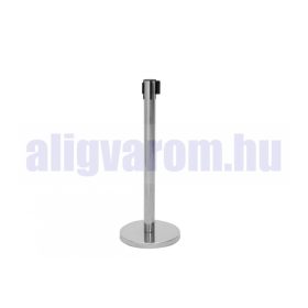 Kordonoszlop ezüst terelőkorlát terelőszalag 1 db fém kordonoszlop 290 cm fekete önbehúzó szalaggal