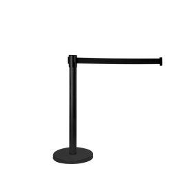 Kordonoszlop fekete terelőkorlát terelőszalag 1 db fém kordonoszlop 290 cm fekete önbehúzó szalaggal