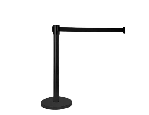Kordonoszlop fekete terelőkorlát terelőszalag 1 db fém kordonoszlop 290 cm fekete önbehúzó szalaggal 