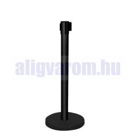 Kordonoszlop fekete terelőkorlát terelőszalag 1 db fém kordonoszlop 290 cm fekete önbehúzó szalaggal