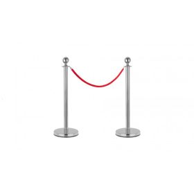 Kordonoszlop 1,5 m hosszú piros kordonkötéllel terelőkorlát terelőszalag 2 db rozsdamentes acél