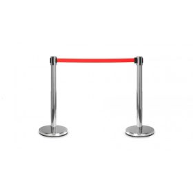 Kordonoszlop kihúzható kordonszalag 170 cm piros terelőkorlát terelőszalag 2 db rozsdamentes acél