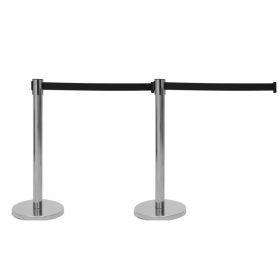 Kordonoszlop ezüst terelőkorlát terelőszalag 2 db fém kordonoszlop 290 cm fekete önbehúzó szalaggal